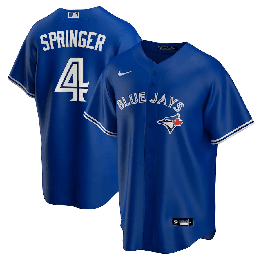 Men's Toronto Blue Jays #4 George Springer Blue Cool Base Stitched Jersey